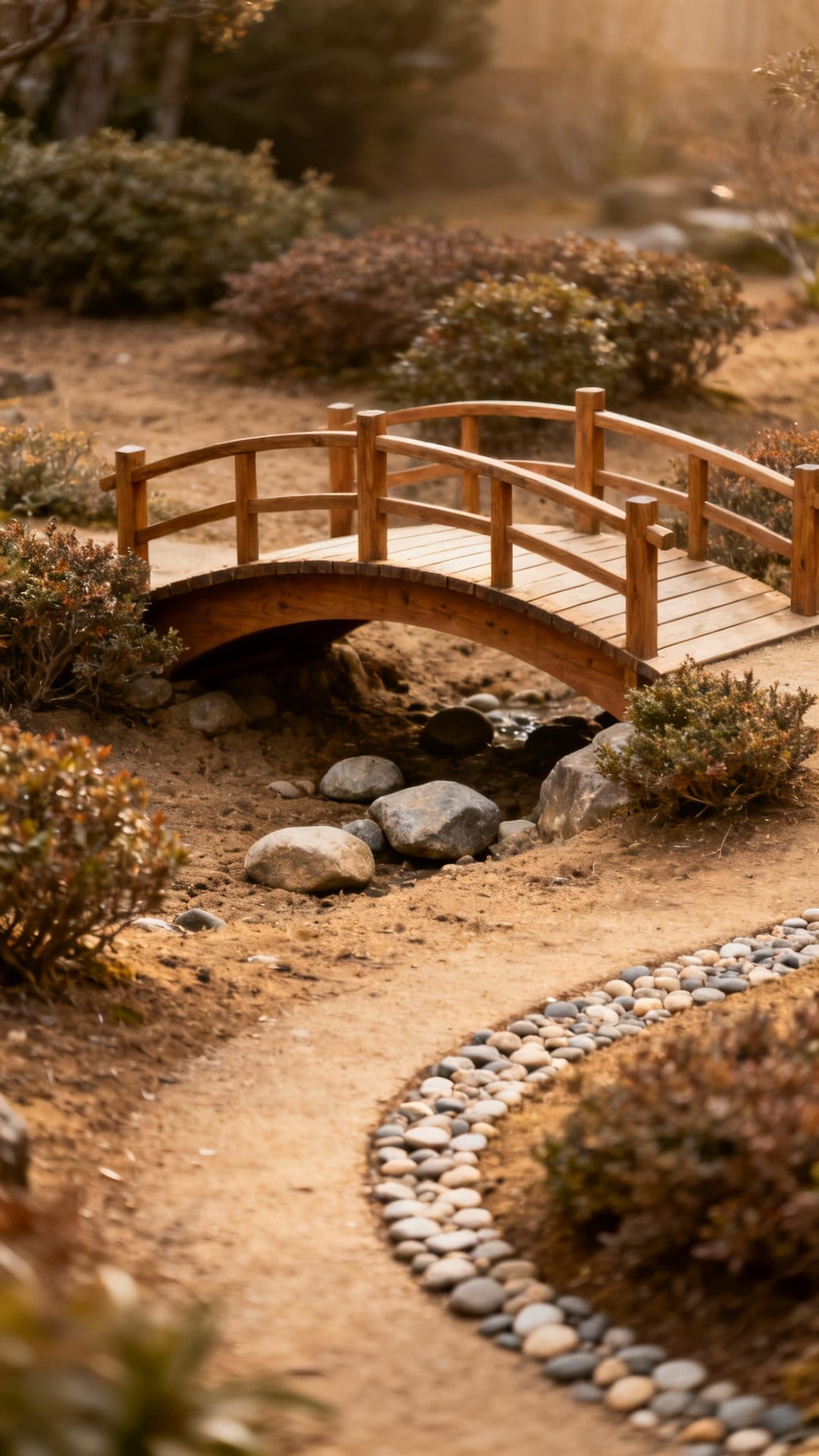 Add a Miniature Wooden Bridge Over a Dry Creek Bed