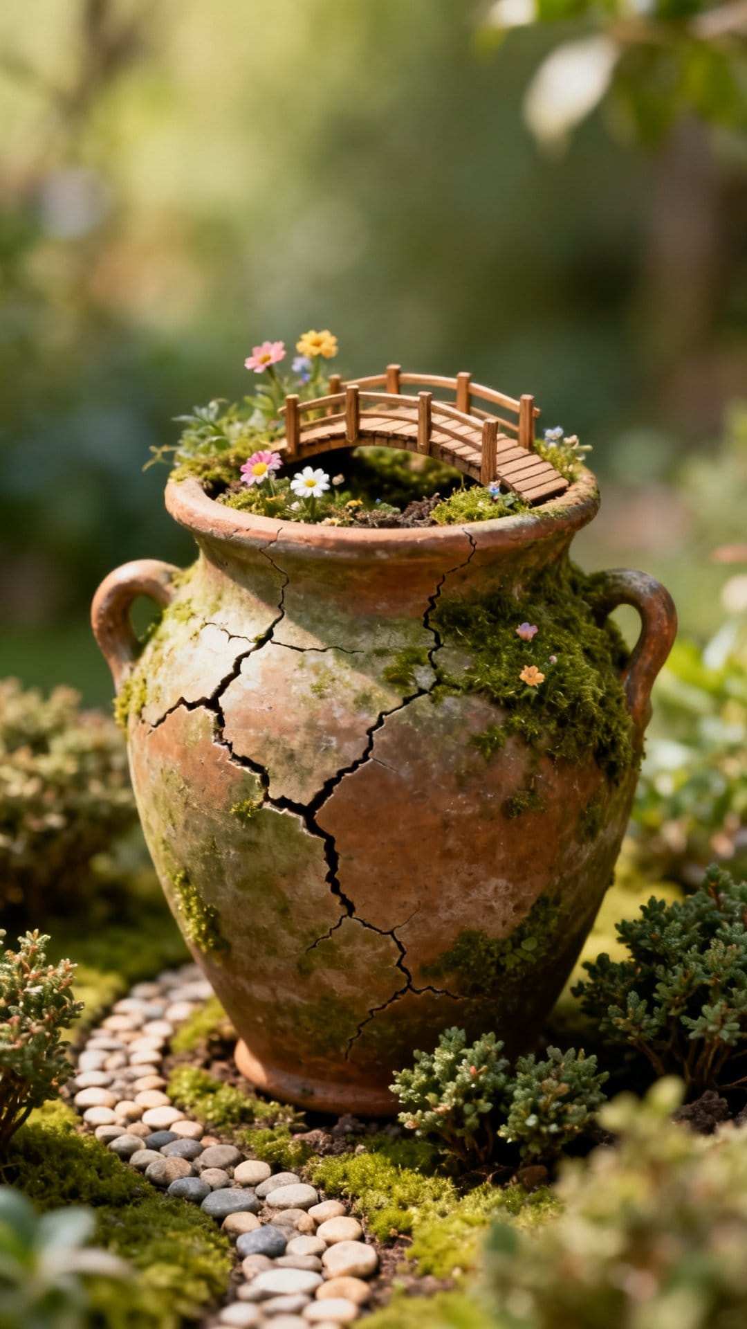 Arrange a Fairy Garden in a Cracked or Mossy Urn