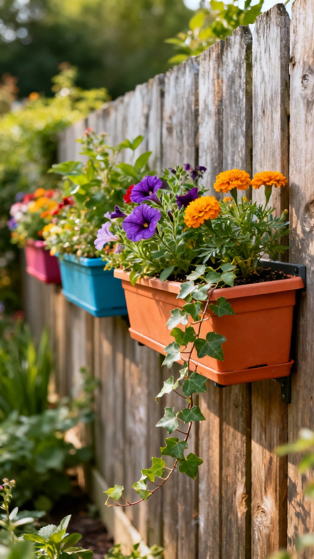 Colorful Window Boxes on Fences and Walls