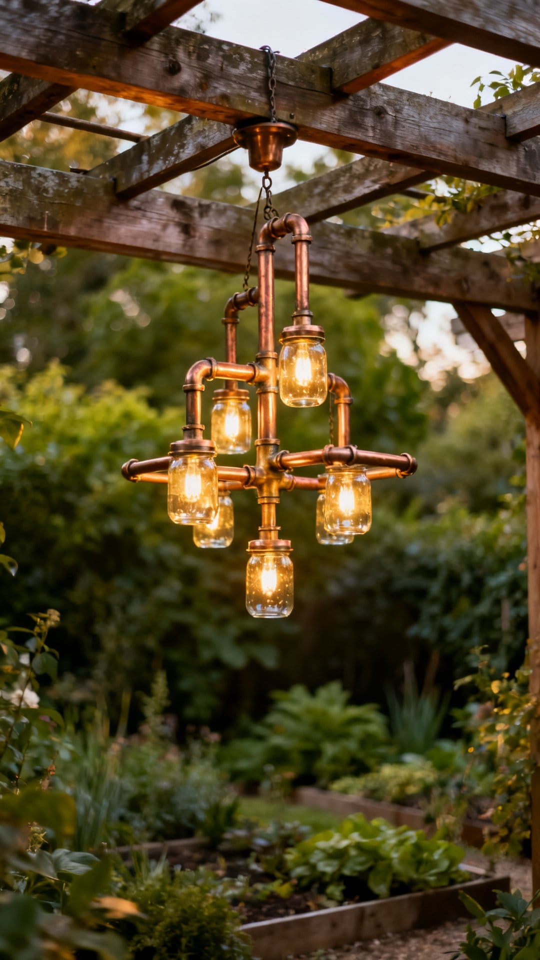 Copper Pipe Chandeliers with Hanging Votives