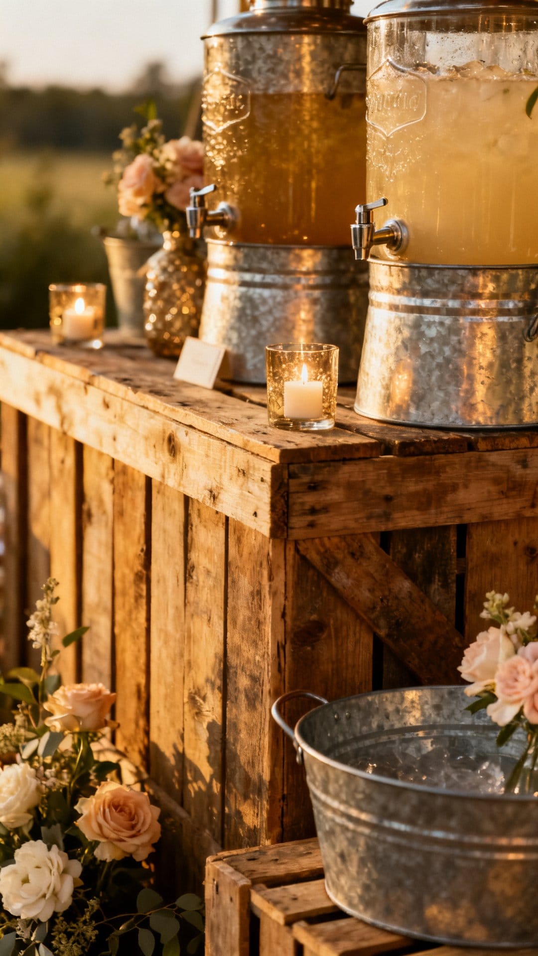 Create a Boho Drink Station with Wooden Crates and Galvanized Tubs