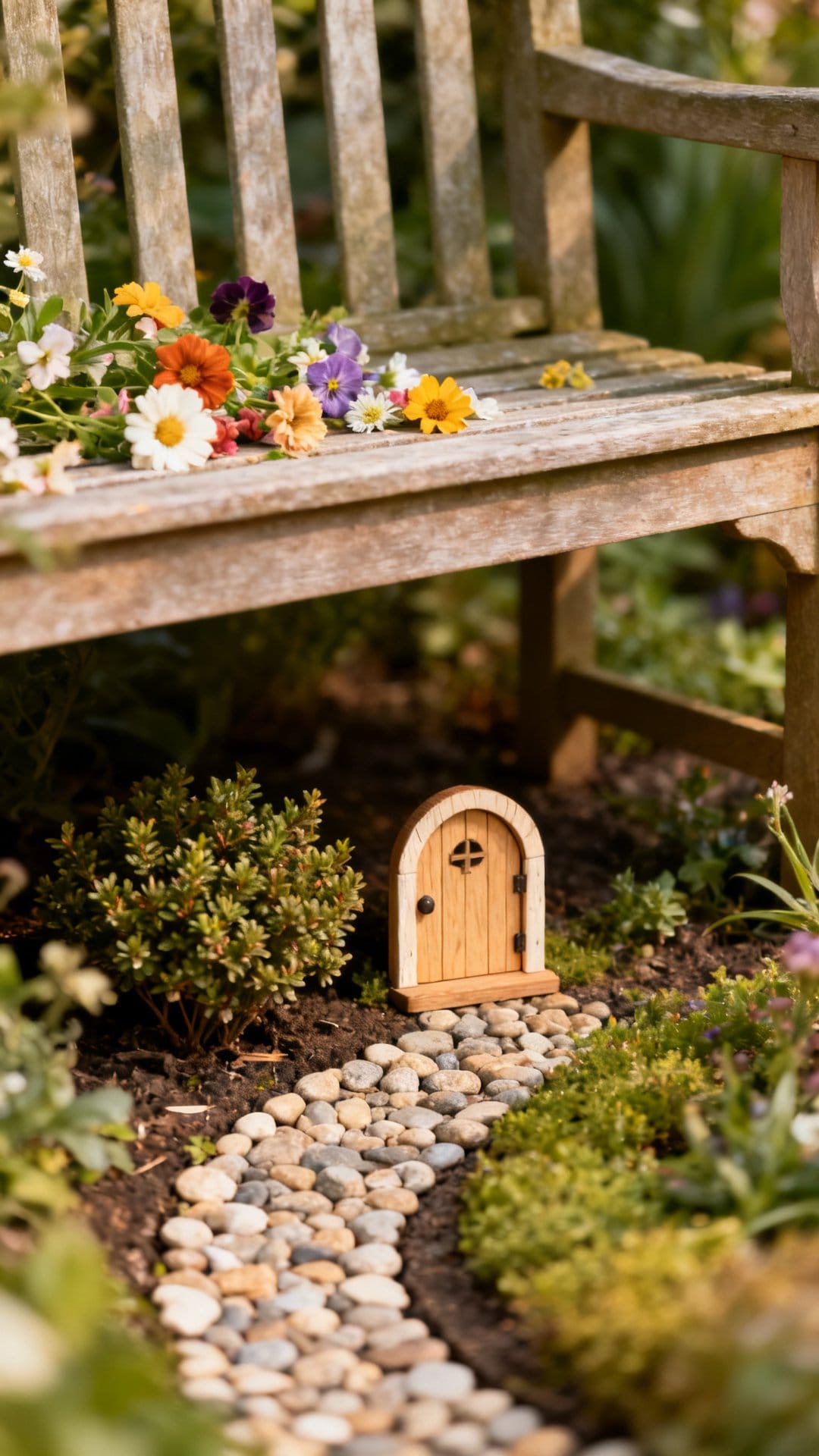 Create a Fairy Garden Nook Beneath a Garden Bench