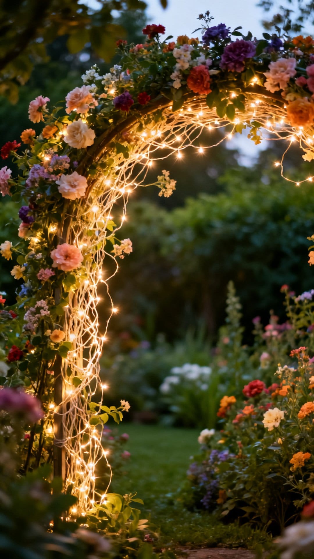 Fairy Lights Woven Through Floral Arches