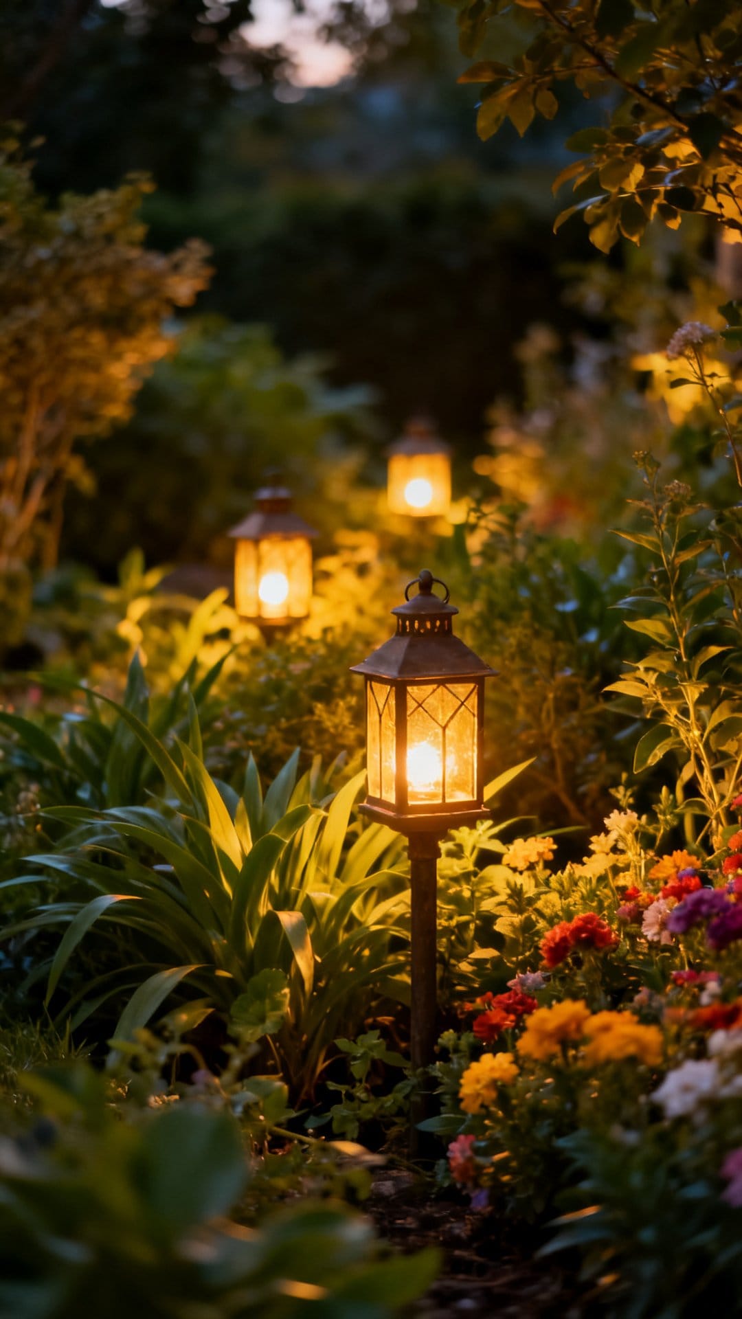 Garden Lanterns Nestled Among Plants