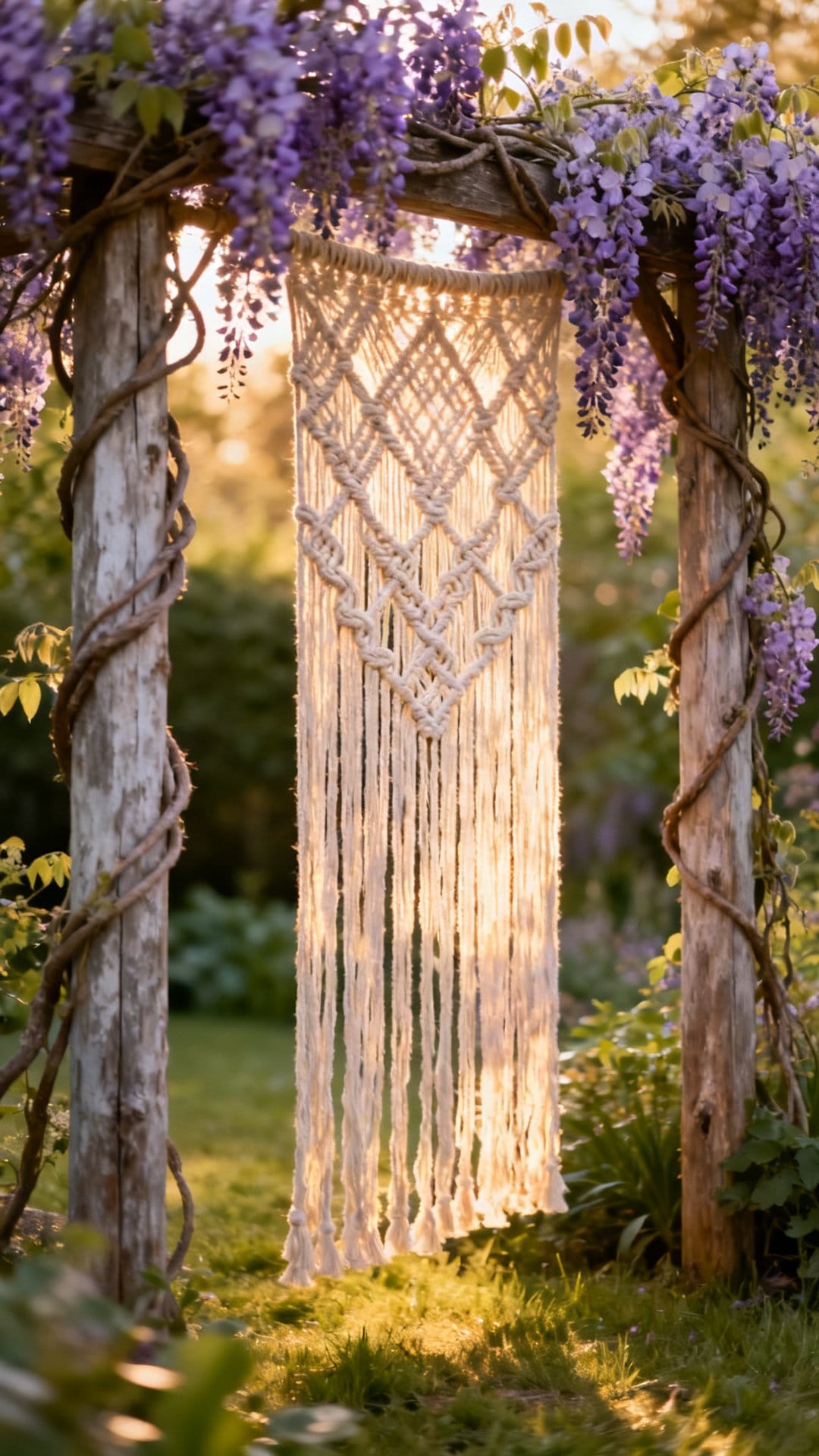 Hang Macramé Curtains Between Trees as a Natural Backdrop