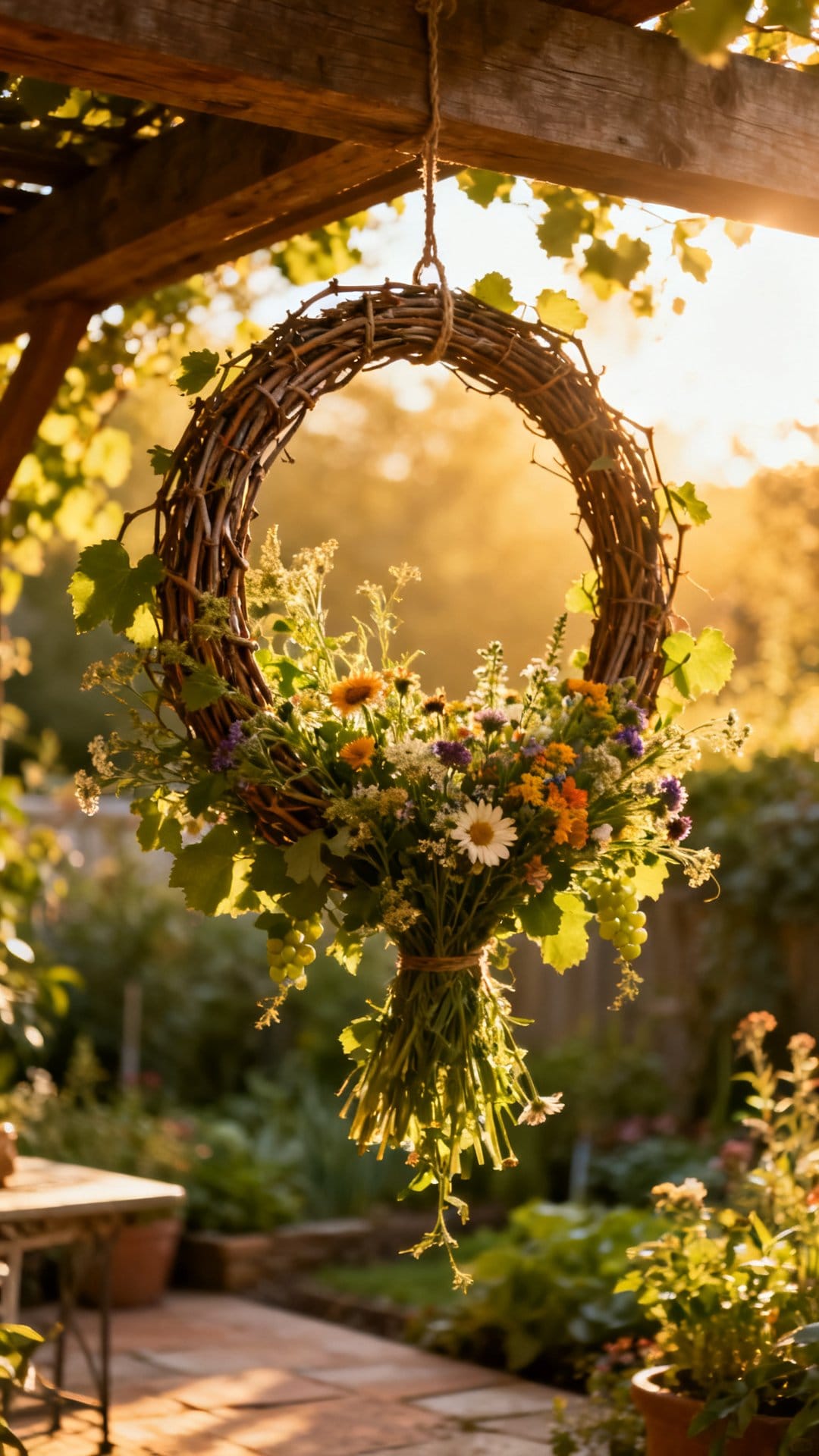 Hanging Floral Hoops Made from Grapevine Wreaths