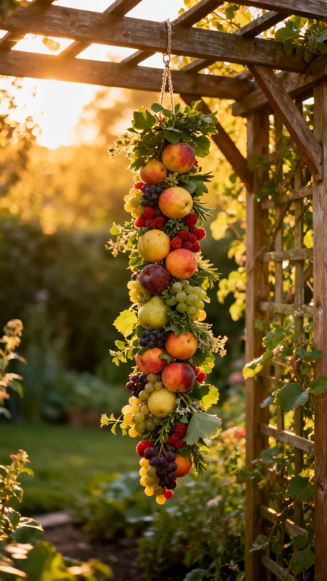 Hanging Fruit Garlands Mixed with Fresh Greenery