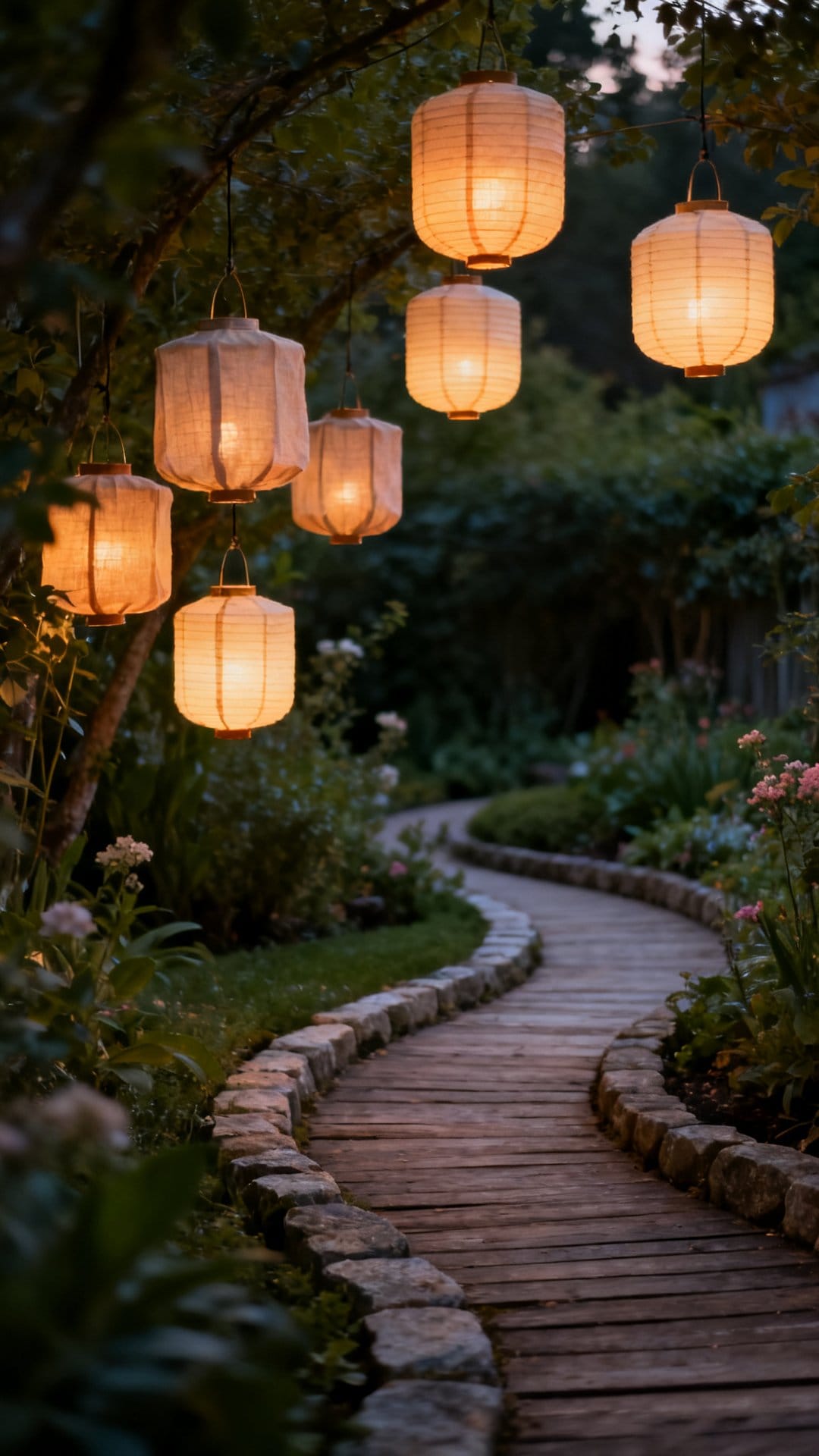 Lanterns in Clusters Along Pathways