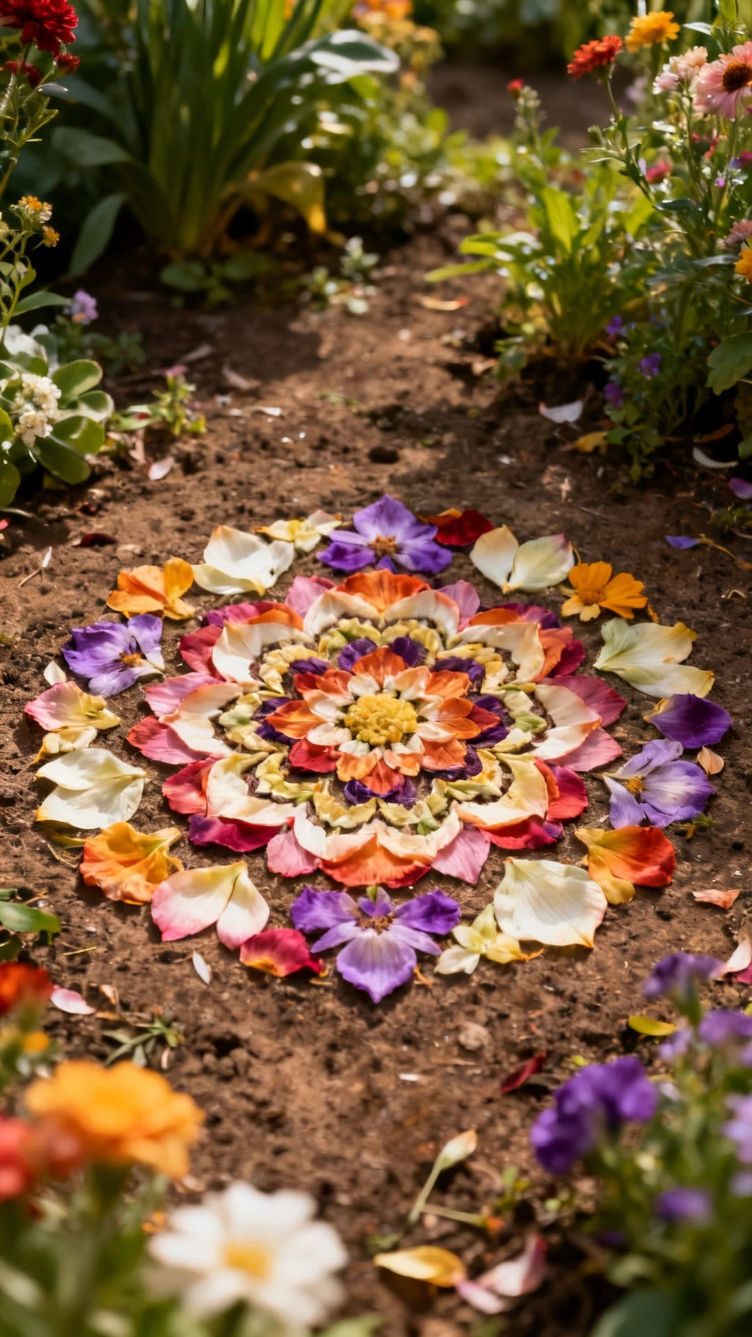 Make a Flower Petal Mandala on the Ground as Living Art