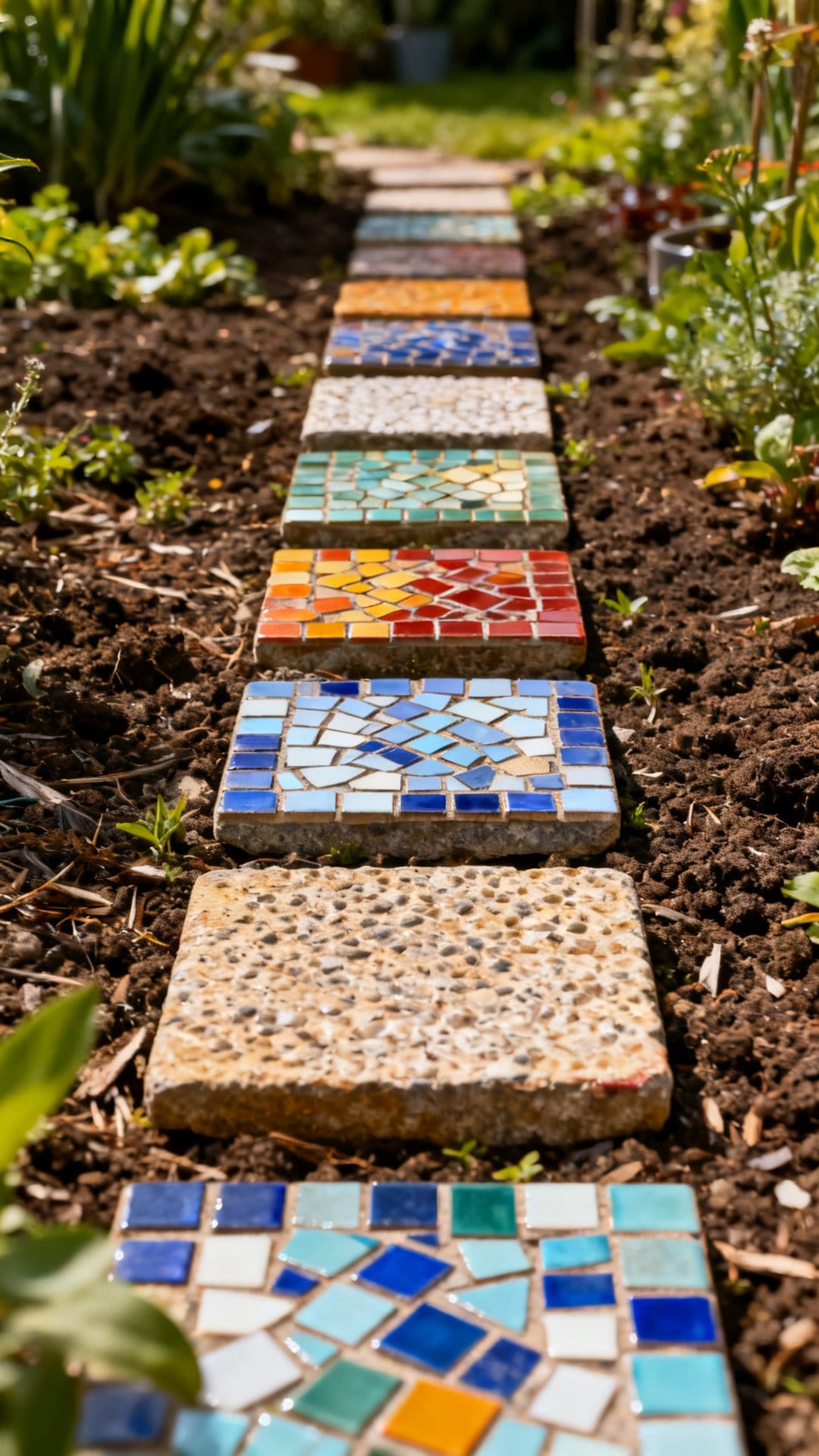 Mosaic Stepping Stones Through the Garden