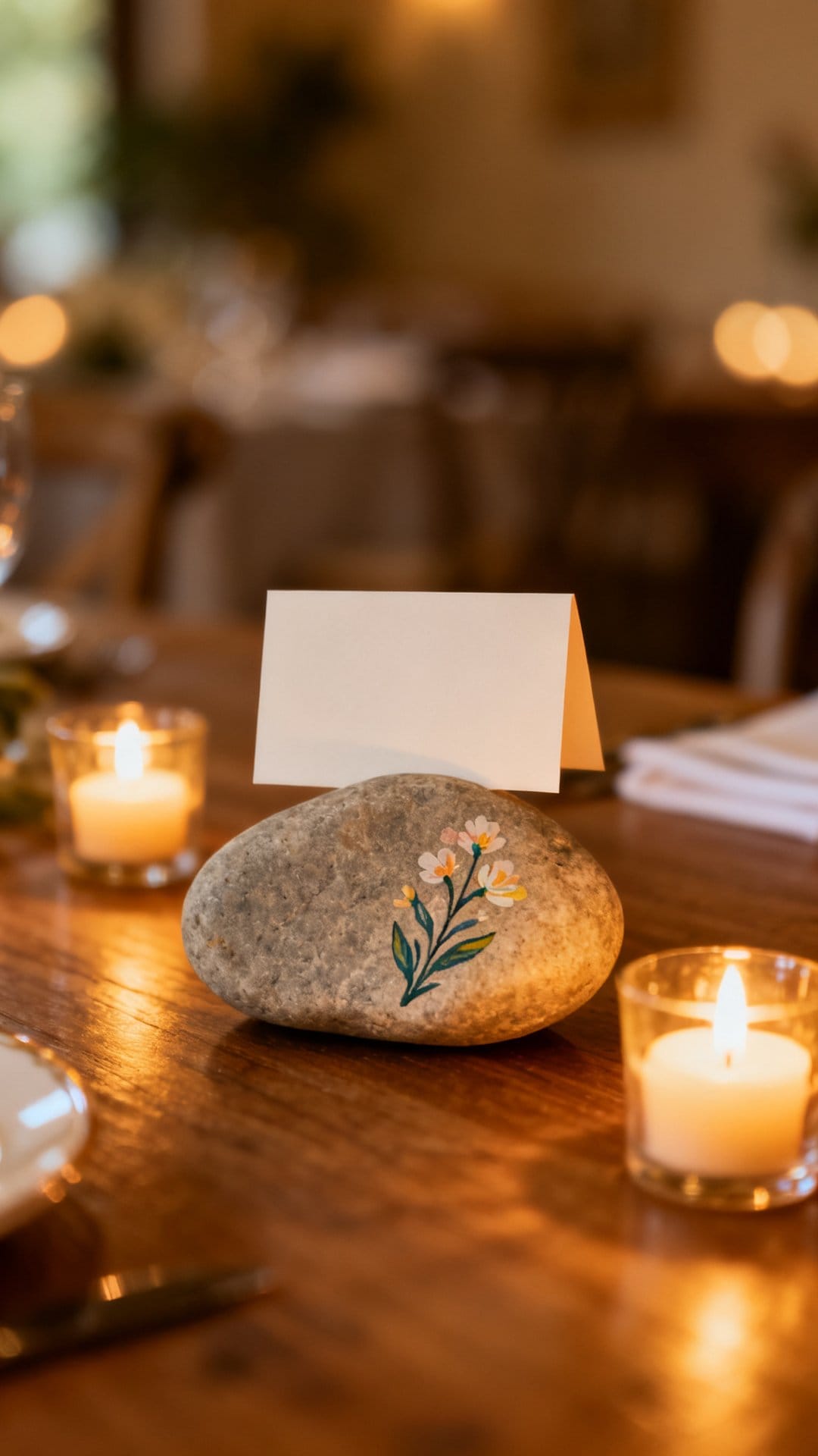 Painted River Rock Place Card Holders