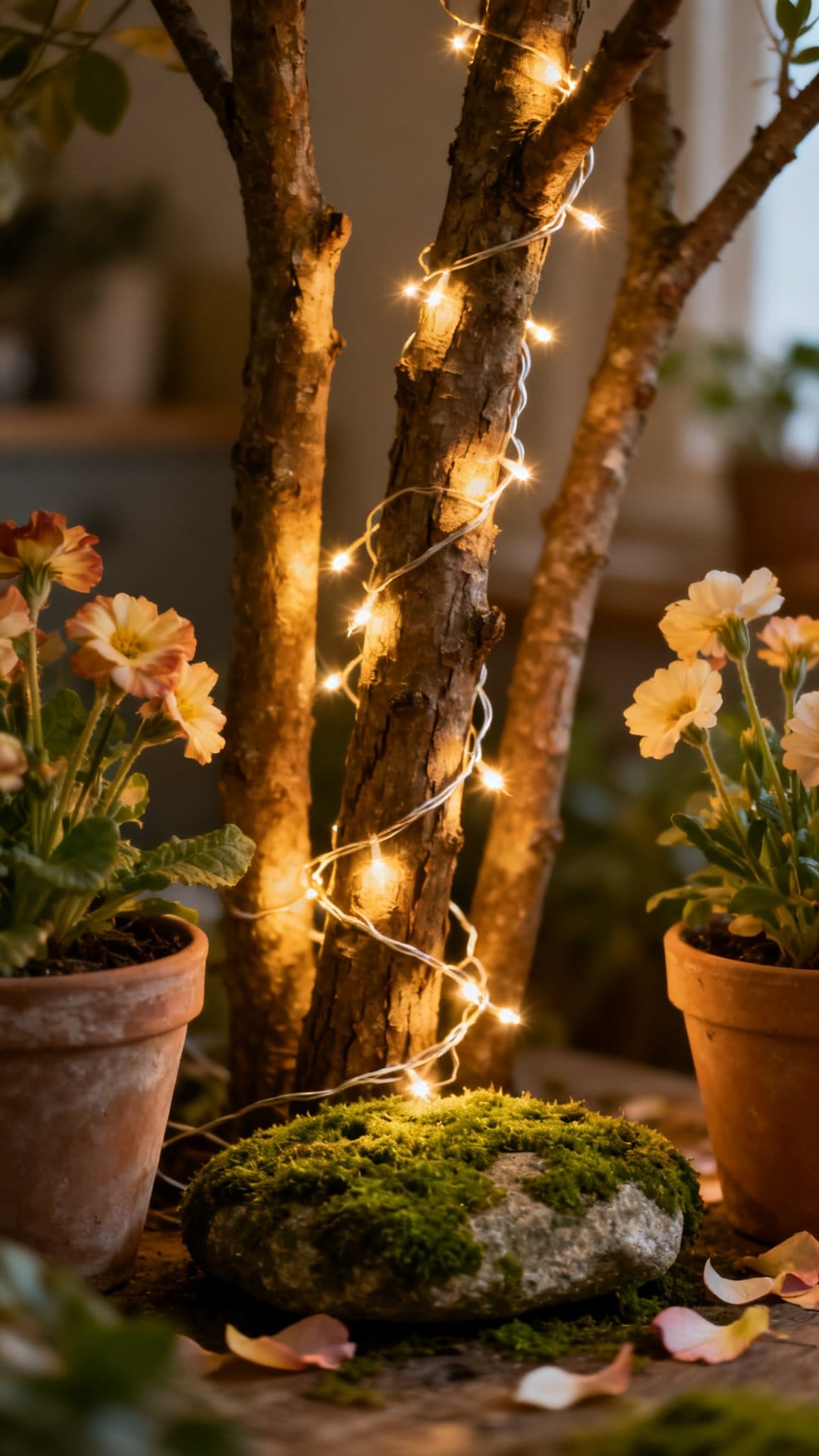 String Fairy Lights Through Trees and Shrubs