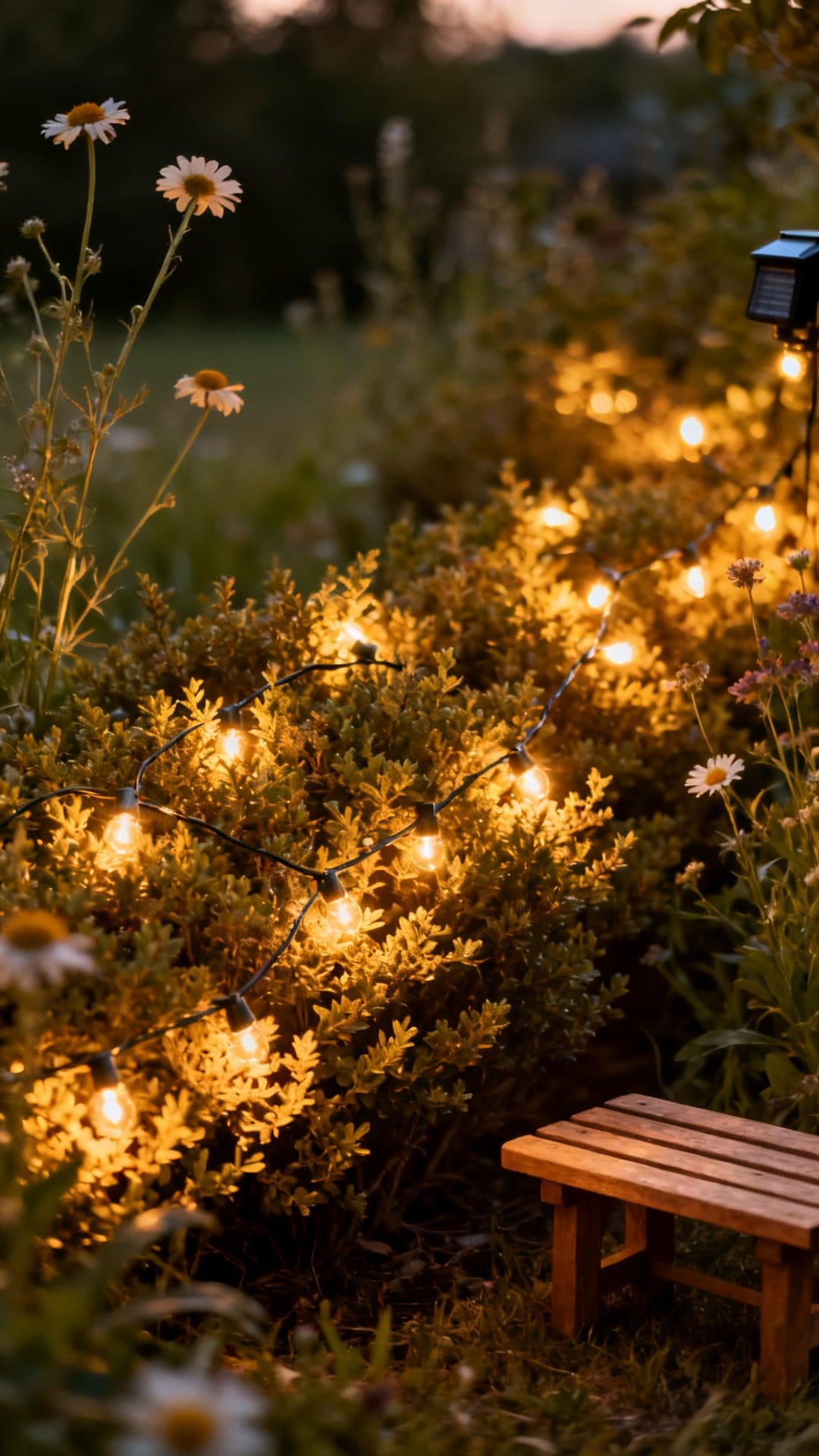 String Solar Fairy Lights Through Low Shrubs