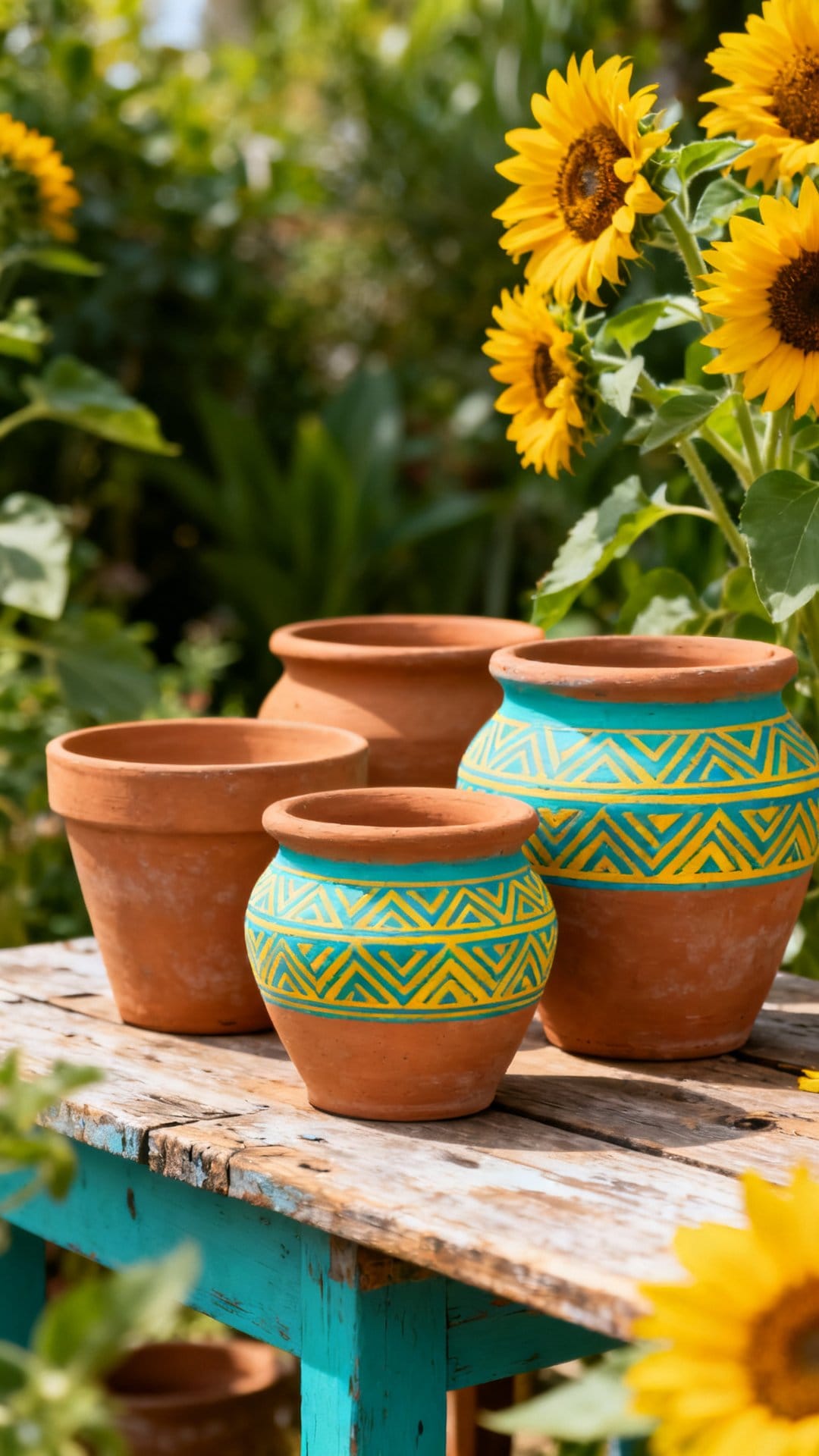 Terracotta Pot Centerpieces with Painted Geometric Designs