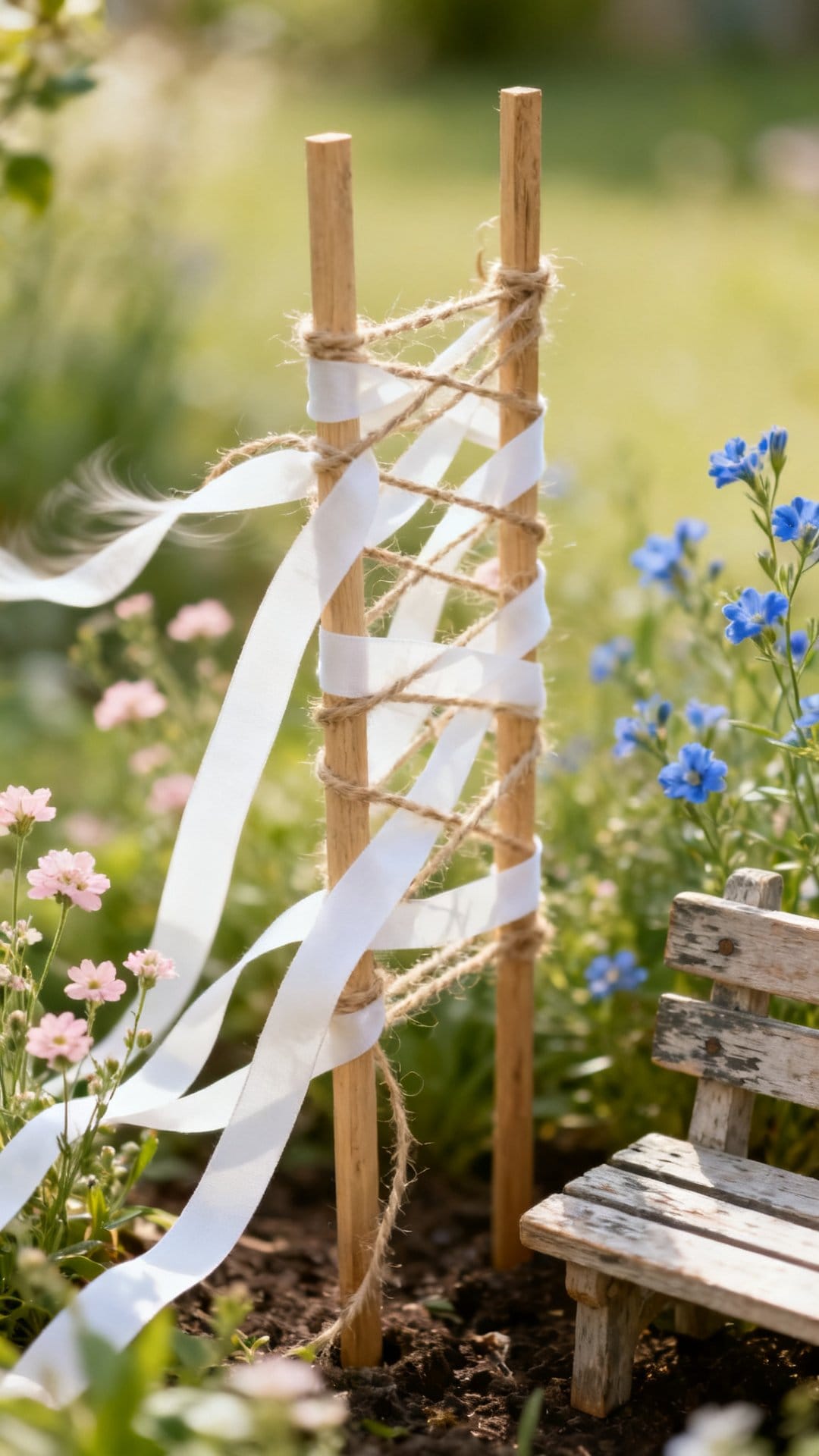 Weave Ribbon and Twine Through Garden Stakes