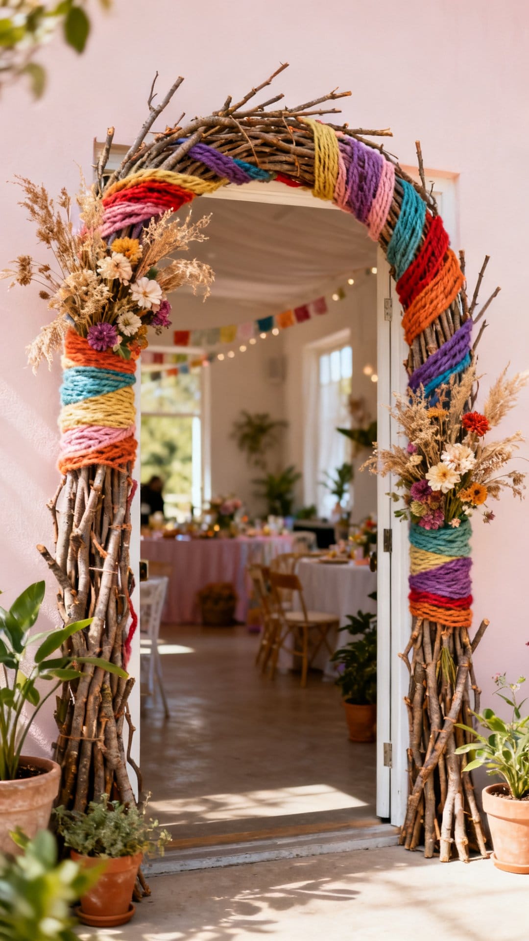 Weave Ribbons and Yarn Through a Twig Arch