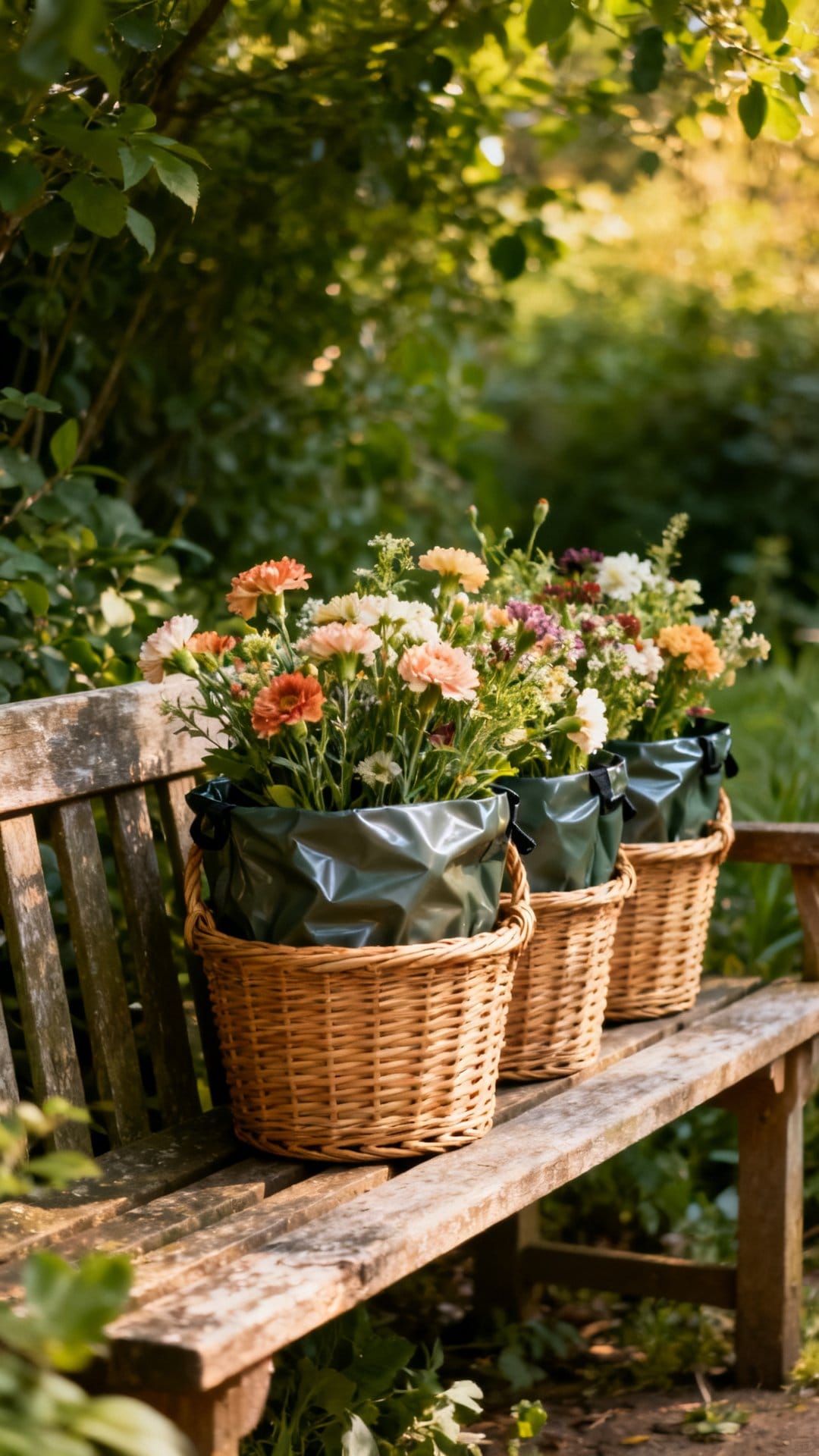 Wicker Basket Vases Lined with Waterproof Bags