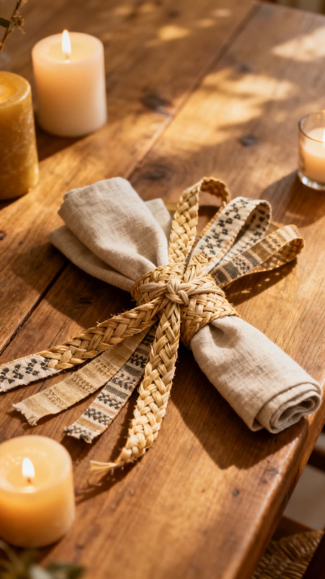 Woven Ribbon Napkin Rings from Leftover Fabric Strips