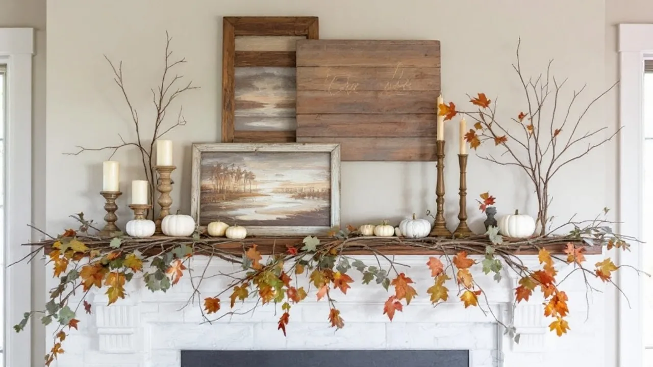Simple budget-friendly style fall mantel decor