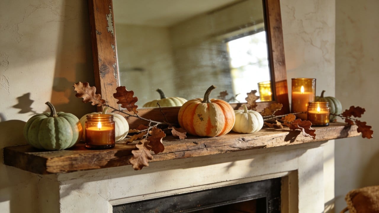 Cozy fall mantel decor