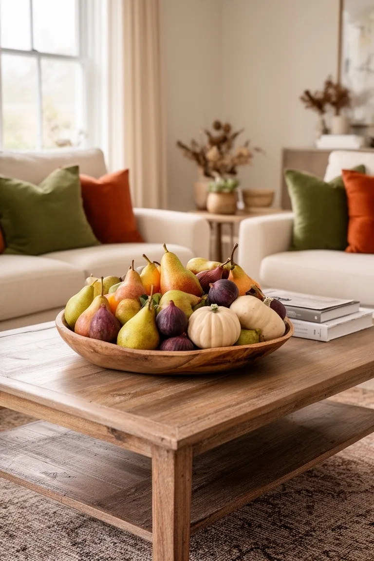 Fruits and gourds transitional fall living room, idea 1