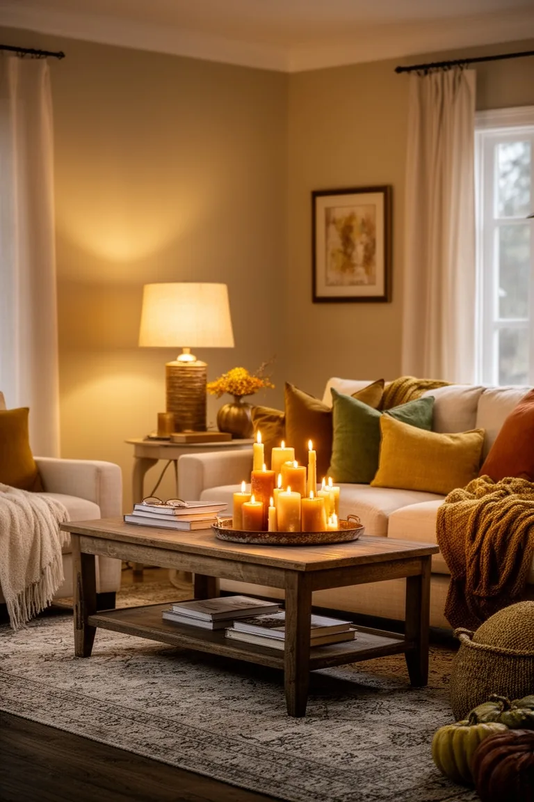 Warm fall lighting living room, idea 1