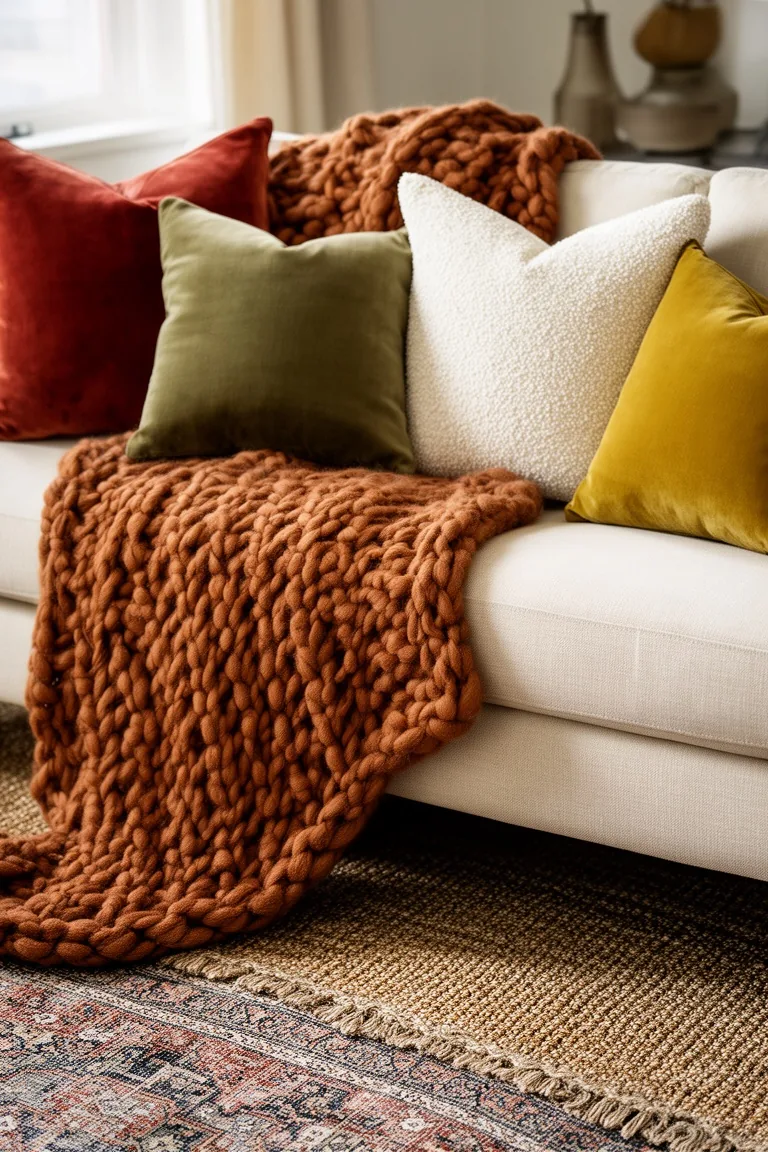 Layered fall textures living room, idea 3