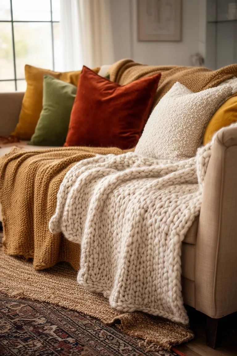 Layered fall textures living room, idea 4