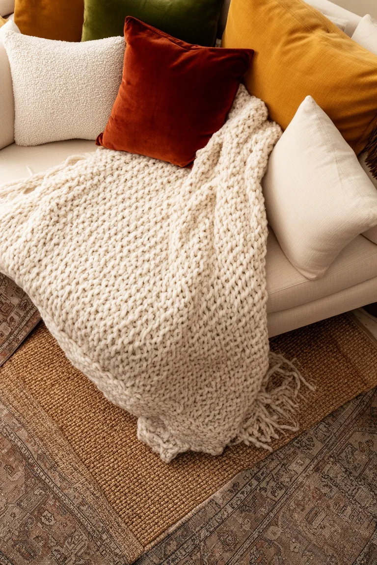 Layered fall textures living room, idea 5