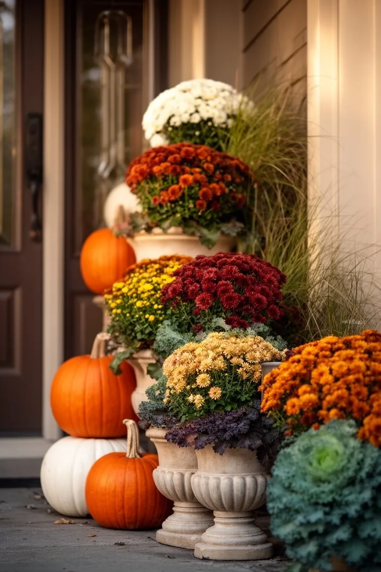 Fall porch stacked pumpkins planters, idea 4