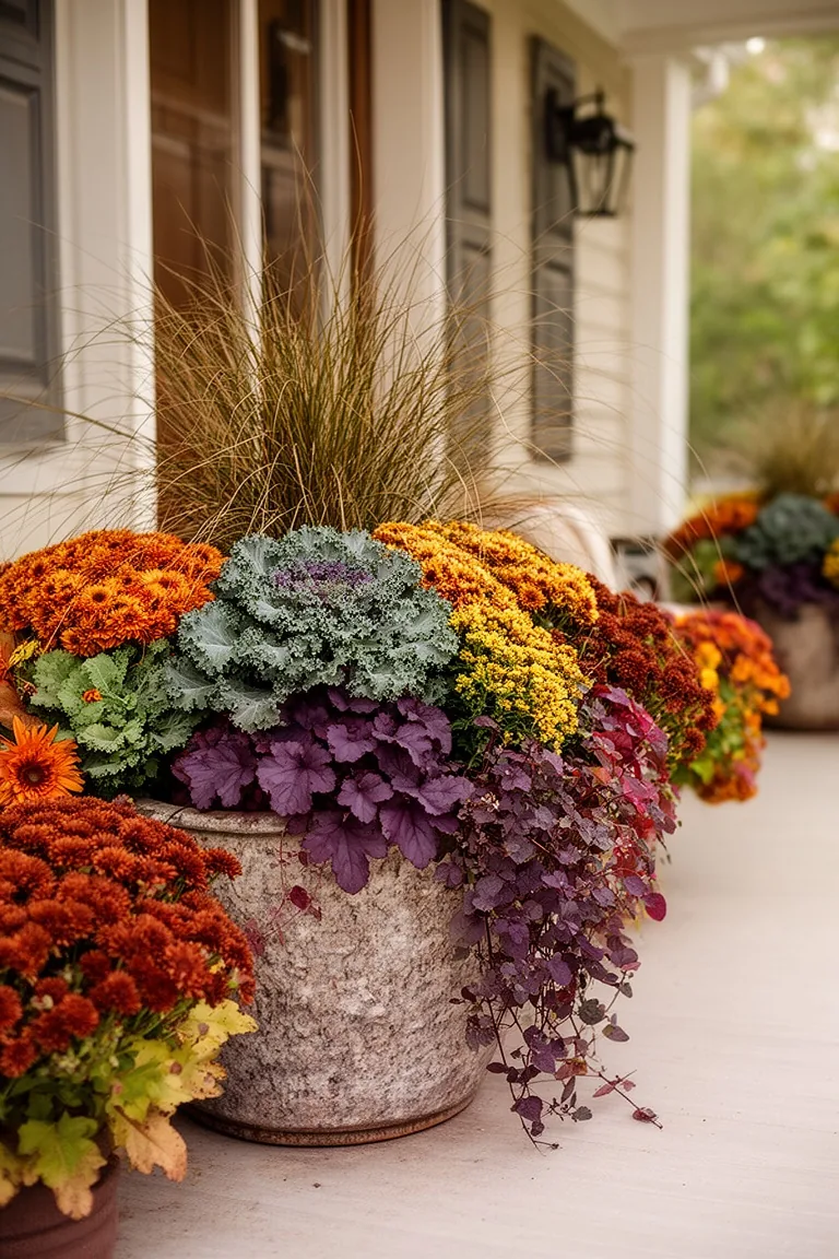 Textured fall porch planter foliage, idea 1