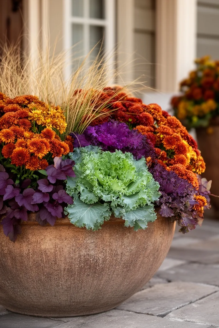 Textured fall porch planter foliage, idea 2