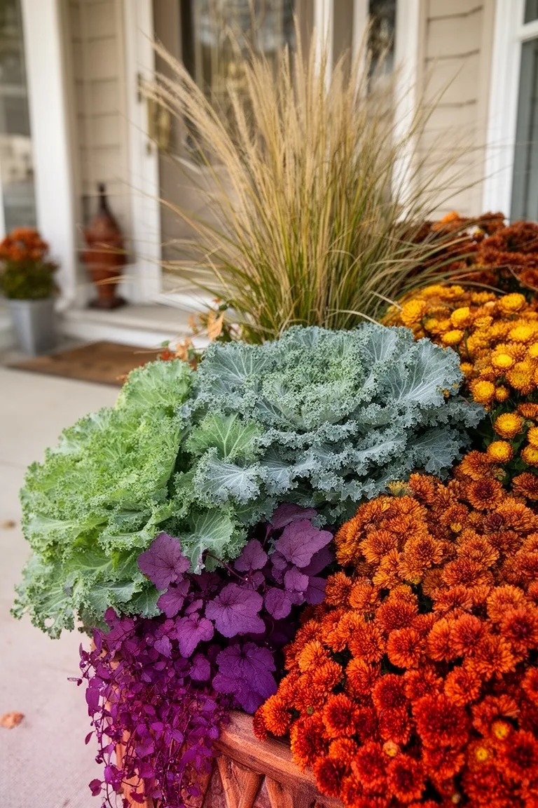 Textured fall porch planter foliage, idea 5