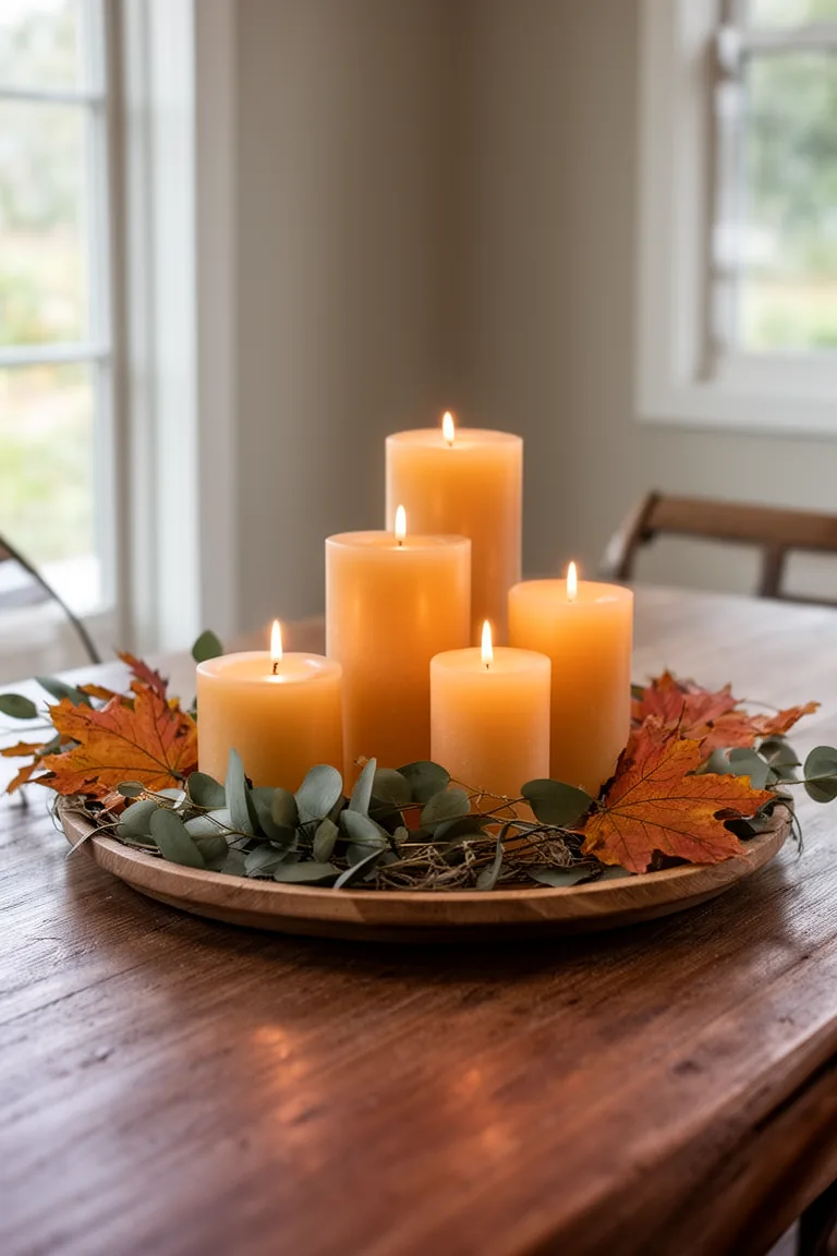Candles and clippings fall centerpiece idea 1