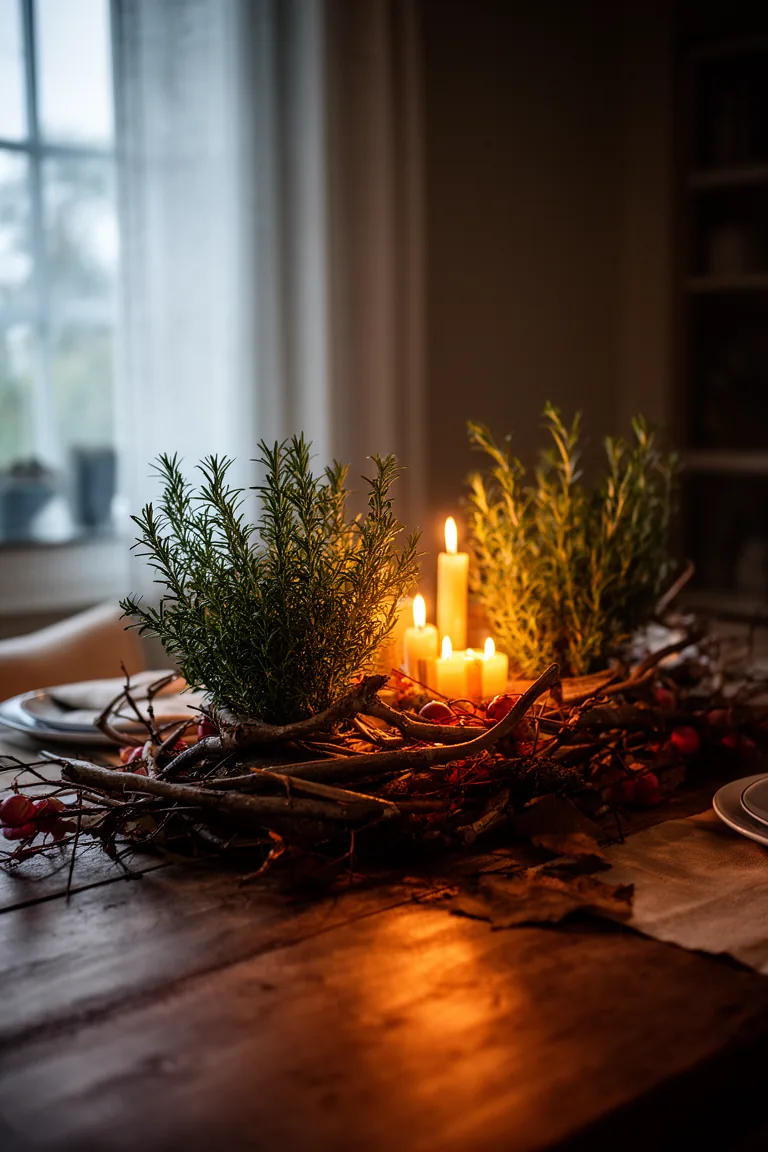 Candles and clippings fall centerpiece idea 4