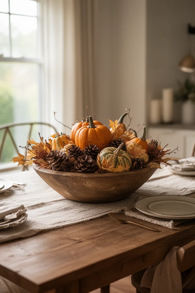 Dough bowl fall centerpiece idea 2