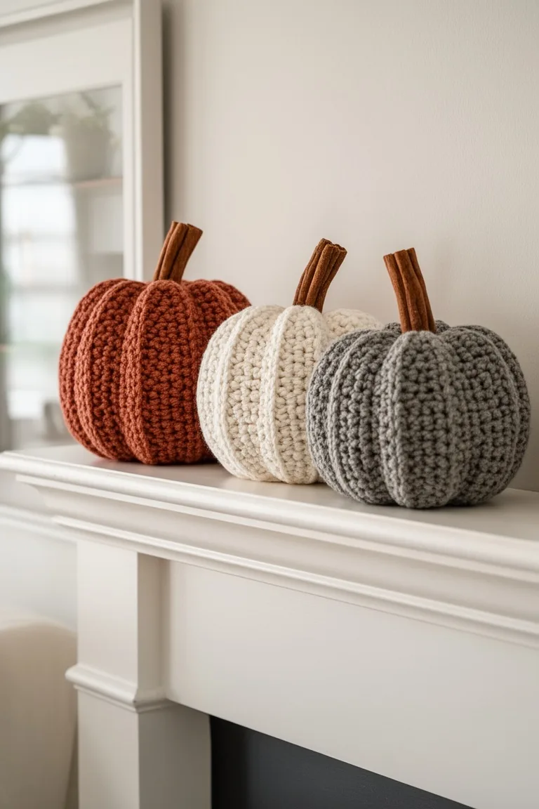 Crocheted pumpkin trio, idea 1