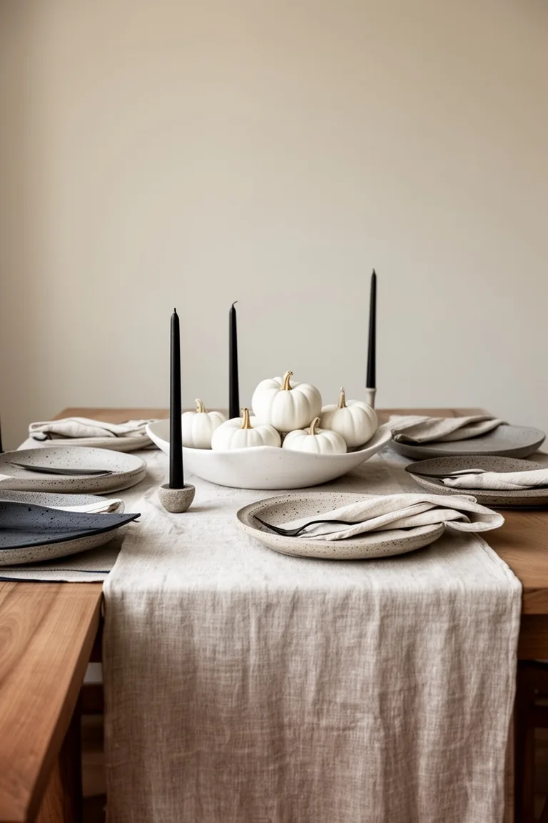 Soft neutral minimalist fall tablescape, idea 1
