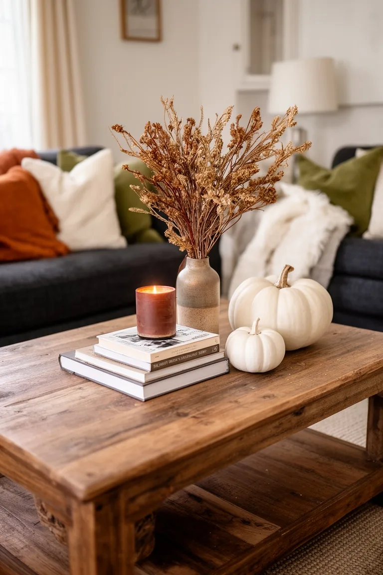 Styled fall coffee table vignette, idea 1