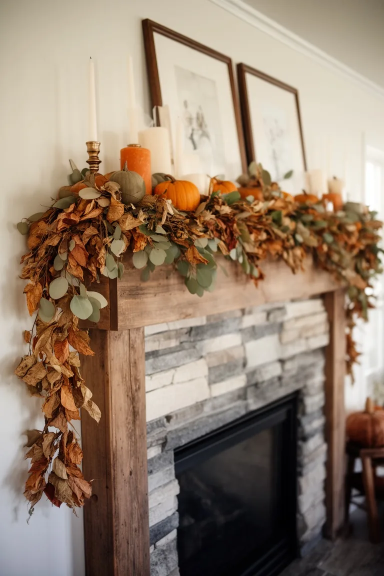 Cozy fall living room mantel, idea 2