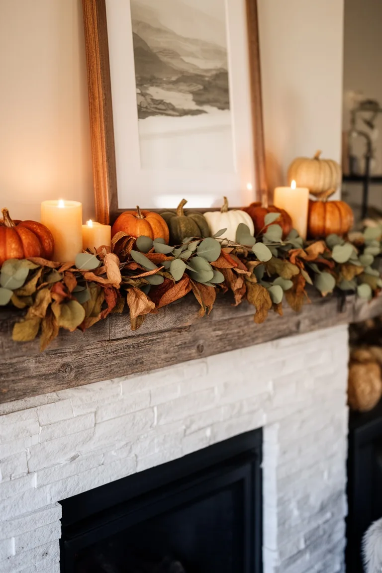 Cozy fall living room mantel, idea 3