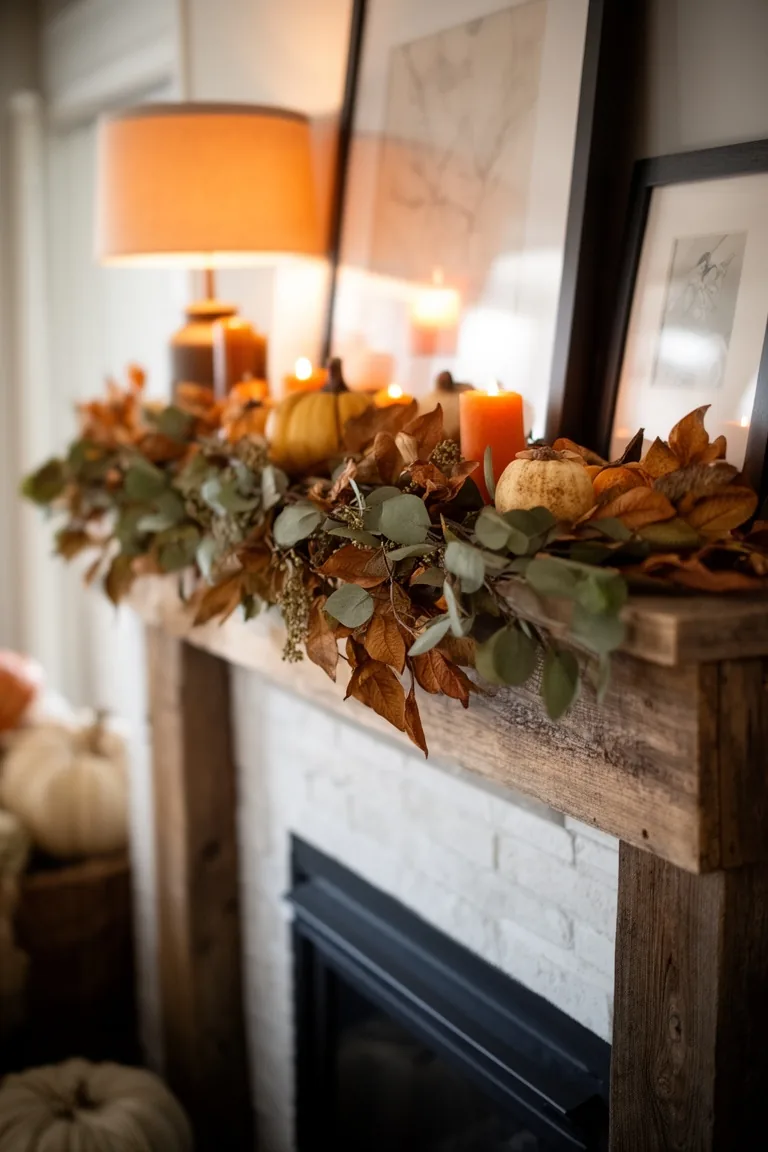 Cozy fall living room mantel, idea 4