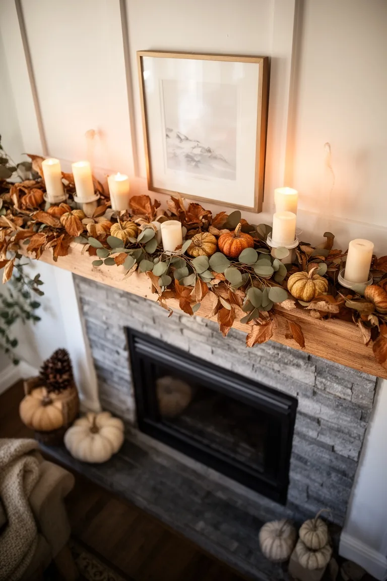 Cozy fall living room mantel, idea 5