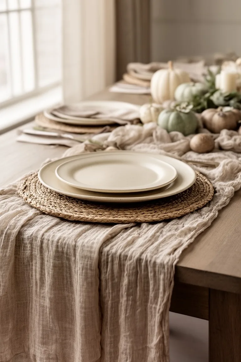 Layered linen and woven neutral table base, idea 2
