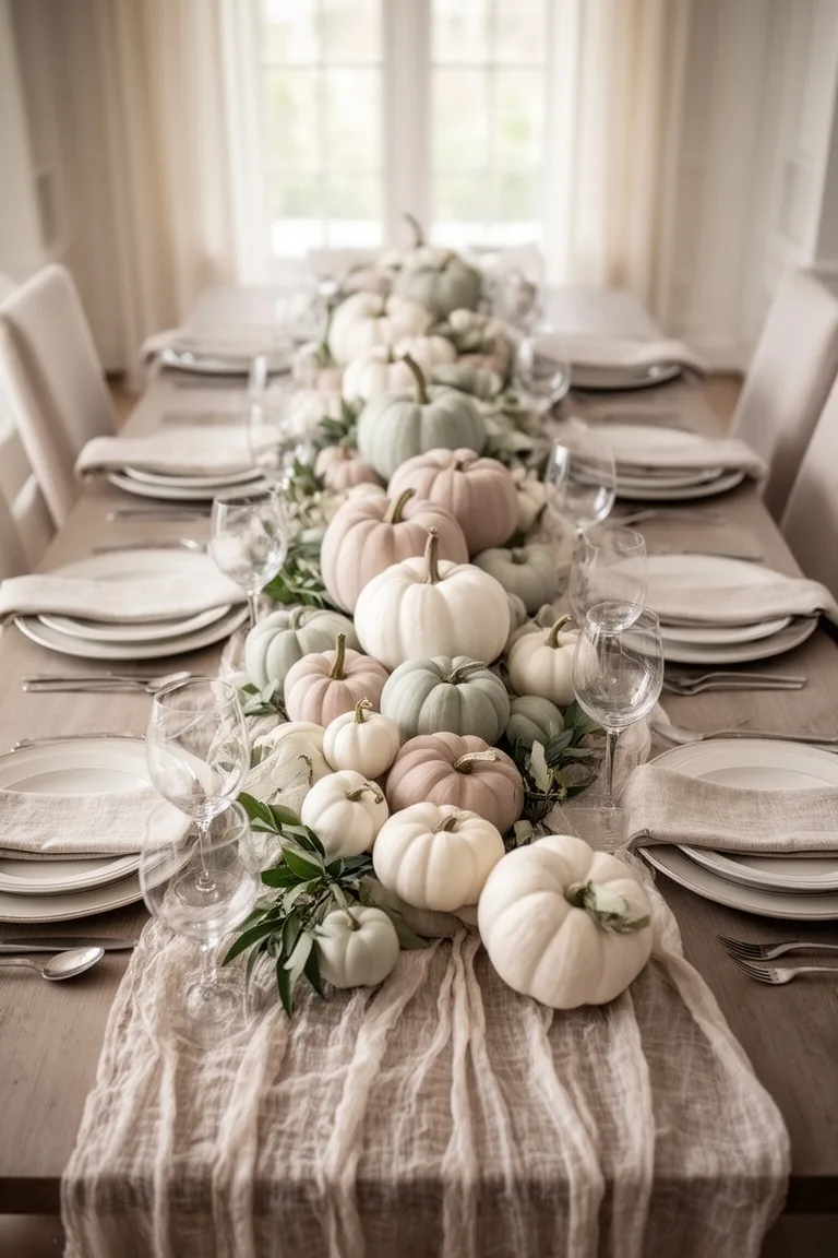 Neutral white and sage pumpkin cluster, idea 1