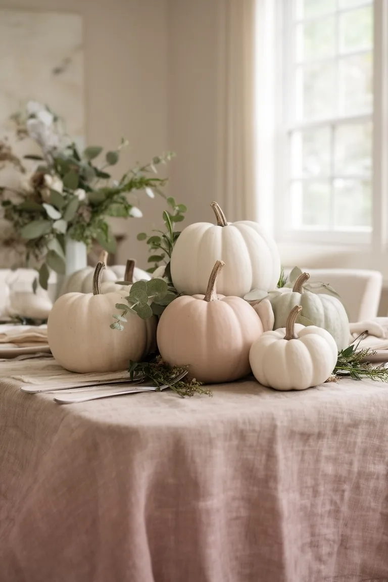 Neutral white and sage pumpkin cluster, idea 2