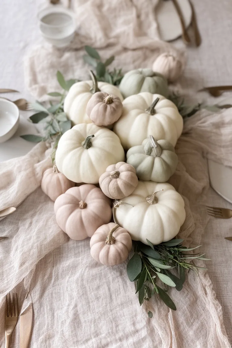Neutral white and sage pumpkin cluster, idea 3