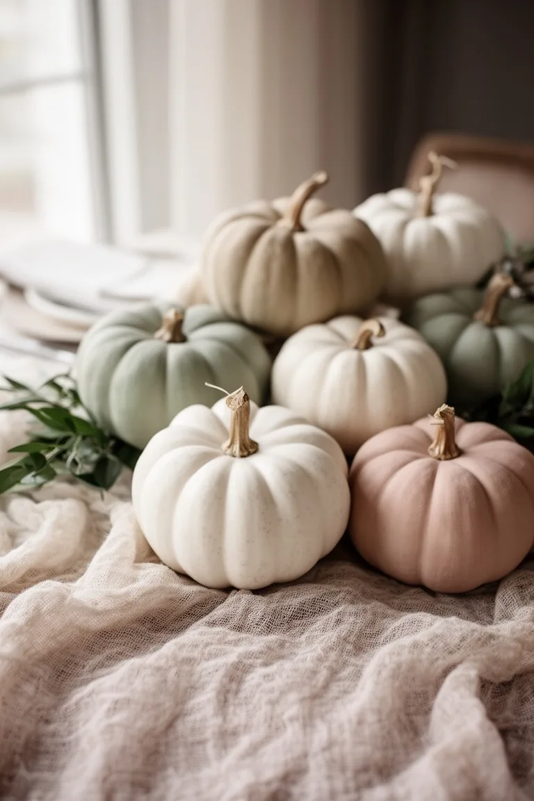 Neutral white and sage pumpkin cluster, idea 4