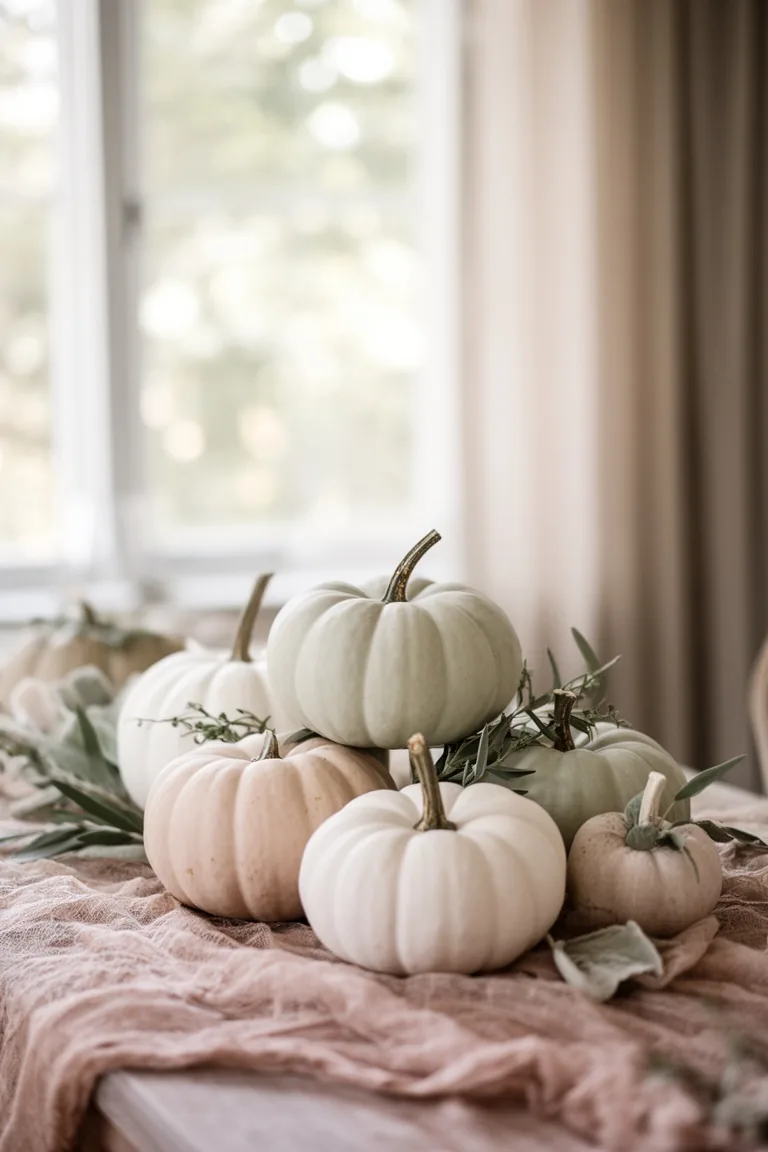 Neutral white and sage pumpkin cluster, idea 5