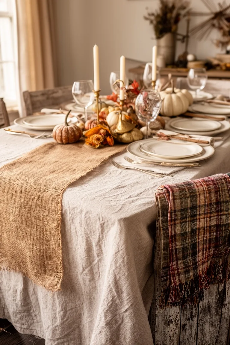 Rustic fall table linen base, idea 1